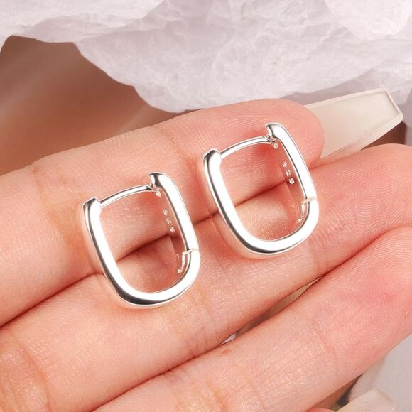 925 Sterling Silver Earrings Small Chunky Silver Earrings Small Hoop Earrings - Picture 4 of 5